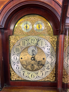 Magnificent Antique eight Day Mahogany Inlaid Marquetry Long Case Grand Father Musical Clock