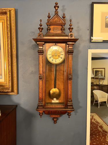 An Impressive Antique Mahogany Cased Striking Vienna Regulator Wall Clock Inlaid With Fruitwoods