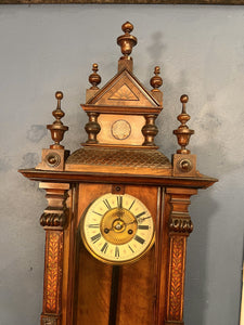 An Impressive Antique Mahogany Cased Striking Vienna Regulator Wall Clock Inlaid With Fruitwoods