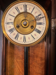 An Impressive Antique Mahogany Cased Striking Vienna Regulator Wall Clock Inlaid With Fruitwoods