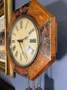 A fabulous German 19th century “Postman’s” weight driven wall clock striking the hours on a gong