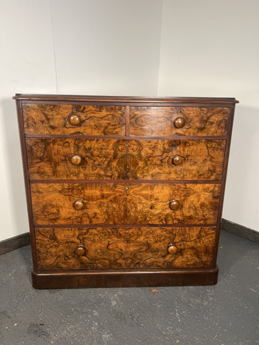 An Antique Victorian Walnut Chest Of Drawers Faced With Amazing Burr Walnut