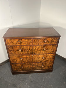 An Antique Victorian Walnut Chest Of Drawers Faced With Amazing Burr Walnut