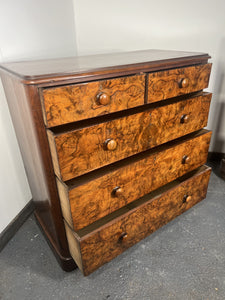 An Antique Victorian Walnut Chest Of Drawers Faced With Amazing Burr Walnut