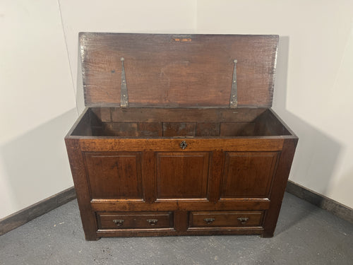 An antique 18th Century Welsh oak coffer, with a silvered finish in lovely original condition