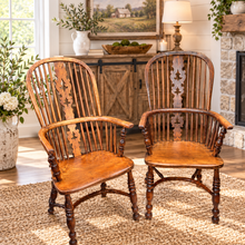 Load image into Gallery viewer, A Stunning Pair of Antique Yew and Elm Spindle-Back Windsor Armchairs