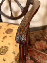 Load image into Gallery viewer, An Edwardian Sheraton Style Wheel Back Open Armchair With Amazing Carved Detail