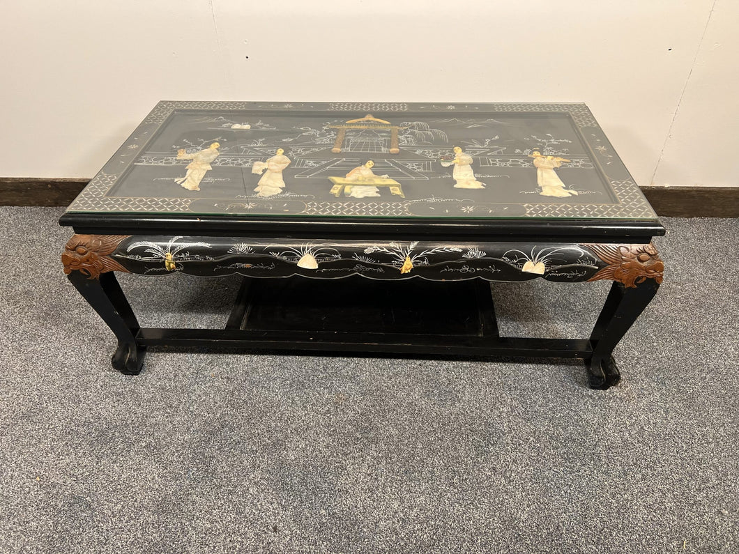 A Chinoiserie Black Lacquer Panelled Coffee Table In Fantastic Condition