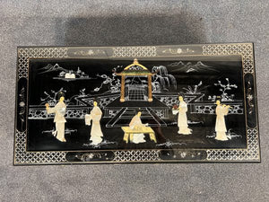 A Chinoiserie Black Lacquer Panelled Coffee Table In Fantastic Condition