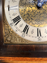 Load image into Gallery viewer, Gorgeous English Oak Antique Grandfather Clock With A Panel Reading ‘Tempus Fugit’