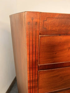 A Victorian Antique Bow Front Chest Of Drawers With Stunning Inlay Work