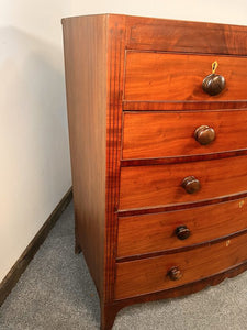 A Victorian Antique Bow Front Chest Of Drawers With Stunning Inlay Work