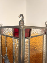 Load image into Gallery viewer, A Lovely Pair Of Leaded Glass Hanging Lights Within Unpolished Brass frames