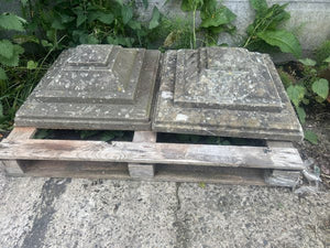 Two Matching Pairs Of Antique Hand Cut Stepped Stone Finials Or Pillar Caps