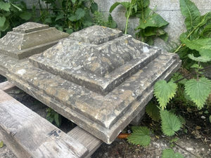 Two Matching Pairs Of Antique Hand Cut Stepped Stone Finials Or Pillar Caps