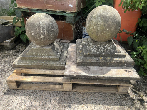 Two Matching Pairs Of Antique Hand Cut Stepped Stone Finials Or Pillar Caps