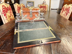 A Fabulous English burr walnut Inkwell Desk Letterbox In Lovely Original Condition