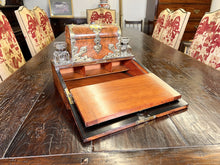 Load image into Gallery viewer, A Fabulous English burr walnut Inkwell Desk Letterbox In Lovely Original Condition