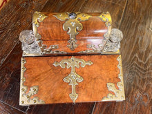 Load image into Gallery viewer, A Fabulous English burr walnut Inkwell Desk Letterbox In Lovely Original Condition