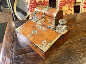 A Fabulous English burr walnut Inkwell Desk Letterbox In Lovely Original Condition