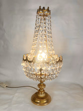 Load image into Gallery viewer, A Large Empire Style Table Lamp Made Of Chiselled Brass Covered With Octagonal Glass Chains