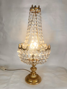 A Large Empire Style Table Lamp Made Of Chiselled Brass Covered With Octagonal Glass Chains