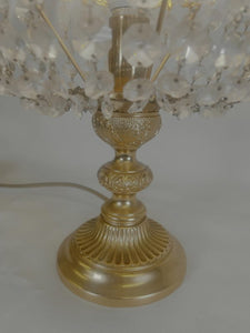 A Large Empire Style Table Lamp Made Of Chiselled Brass Covered With Octagonal Glass Chains