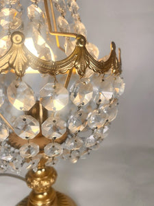 A Large Empire Style Table Lamp Made Of Chiselled Brass Covered With Octagonal Glass Chains