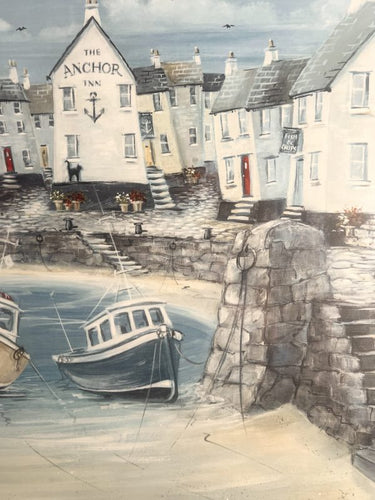 Anchored At The Quay By Ruth Parker Beautifully Mounted And Framed Under Glass