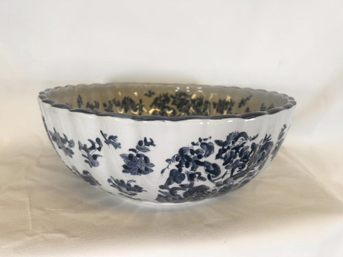 Huge Oriental Ironstone Blue And White Bowl With Floral Decoration