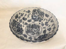 Load image into Gallery viewer, Huge Oriental Ironstone Blue And White Bowl With Floral Decoration
