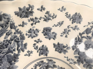 Huge Oriental Ironstone Blue And White Bowl With Floral Decoration