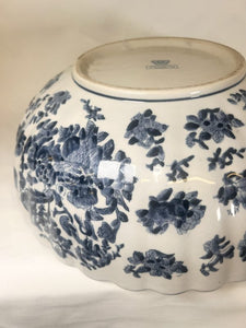Huge Oriental Ironstone Blue And White Bowl With Floral Decoration
