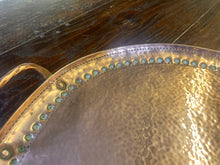 Load image into Gallery viewer, Very Attractive Large Antique Arts And Crafts Solid Hammered Copper Gallery Serving Tray