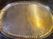 Load image into Gallery viewer, Very Attractive Large Antique Arts And Crafts Solid Hammered Copper Gallery Serving Tray