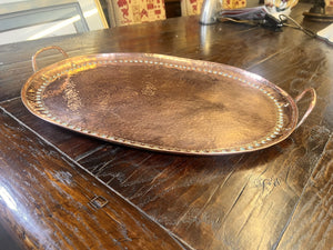 Very Attractive Large Antique Arts And Crafts Solid Hammered Copper Gallery Serving Tray