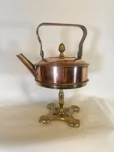A Fabulous Antique George III Quality Low Copper Kettle With Brass Kettle Stand