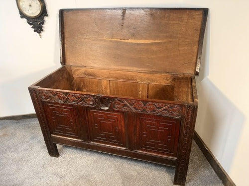 A William III Period Coffer Constructed From Richly Patinated Oak C. 1700