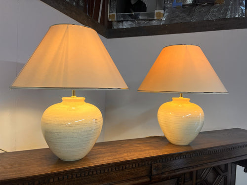 A Matching Pair Of Beautiful Polished Stone Effect Table Lamps