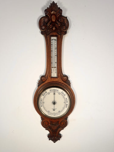 An Edwardian Oak Banjo Aneroid Wall Barometer By Stokes And Watson Manchester C.1880