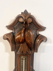 A Huge Edwardian Carved Oak Aneroid Barometer And Thermometer