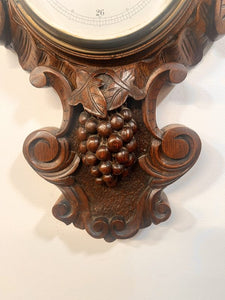 A Huge Edwardian Carved Oak Aneroid Barometer And Thermometer