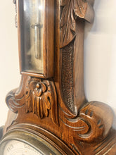 Load image into Gallery viewer, A Huge Edwardian Carved Oak Aneroid Barometer And Thermometer