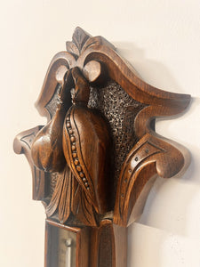 A Huge Edwardian Carved Oak Aneroid Barometer And Thermometer