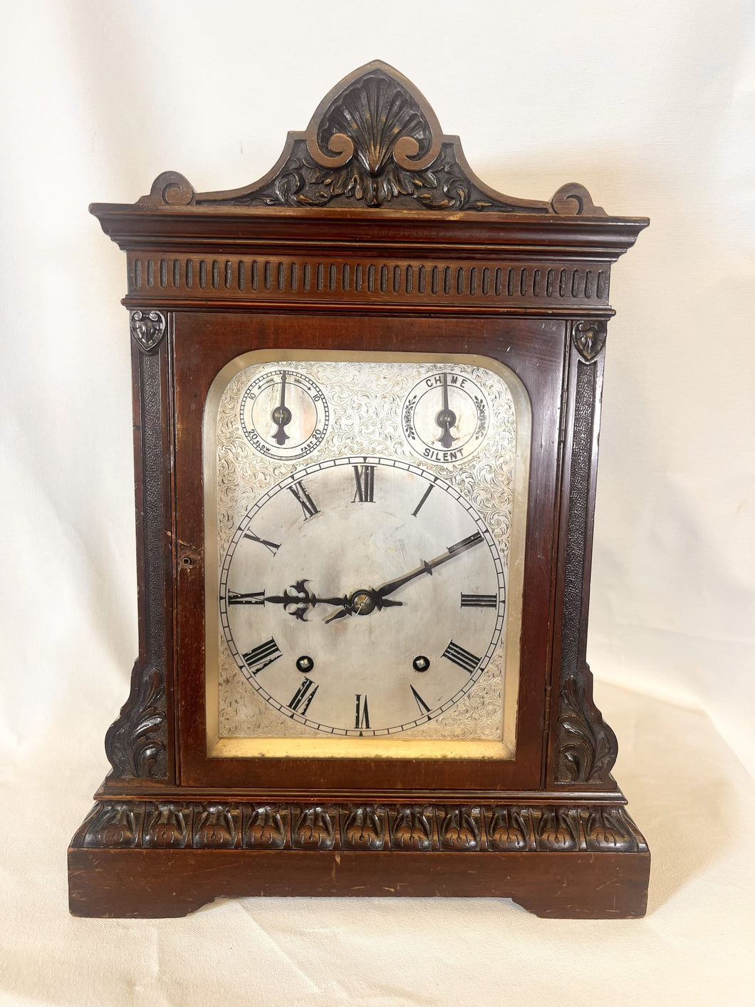A Large Mahogany Mounted Striking Table Clock With Silvered Dial