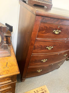 Antique English Flame Mahogany Bow Front Chest of Drawers
