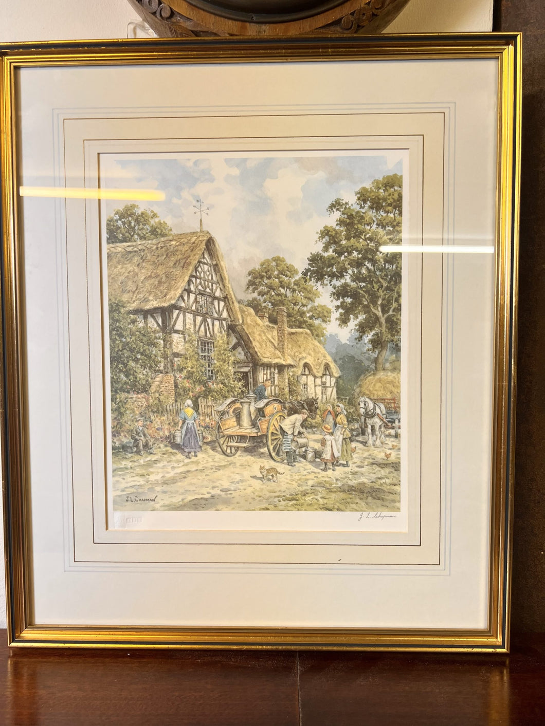 John L. Chapman Painting “Delivering The Milk” Pencil Signed Lower Right With Fine Art Guild Stamp