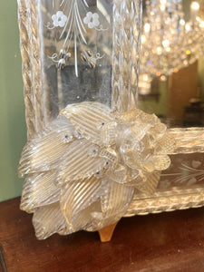 A Stunning Venetian Mirror With Etched And Cut Glass Decoration And Shaped Flowers To The Corners