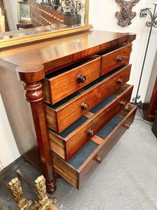 An Impressive Large Flame Mahogany Scotch Chest Flanked With Octagonal Columns
