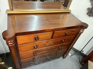 An Impressive Large Flame Mahogany Scotch Chest Flanked With Octagonal Columns